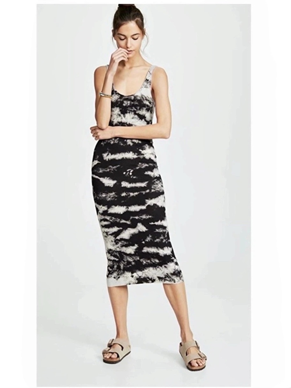 Enza Costa Black & White Abstract Rib Dress Like New retails $248 XS